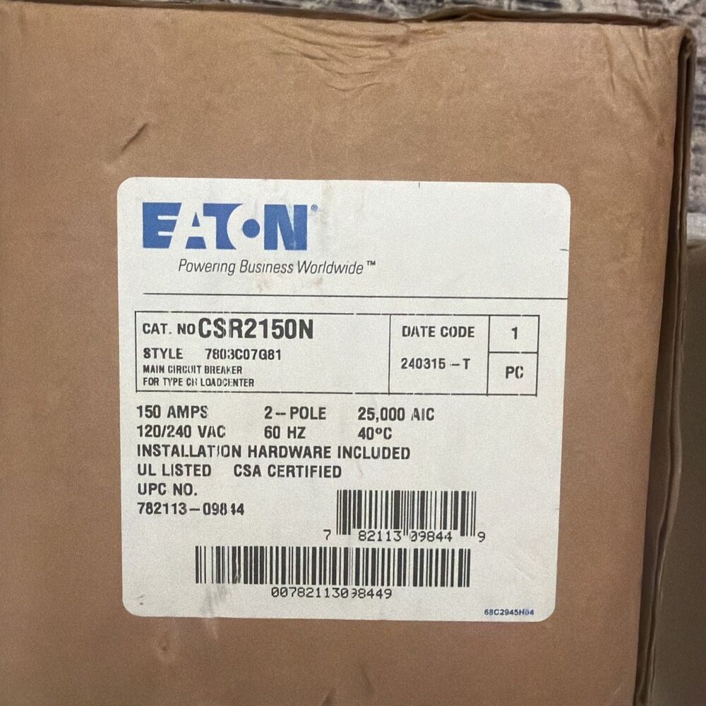 Eaton CSR2150N 150 Amp 2-Pole Circuit Breaker 120/240V Type CSR Plug-On